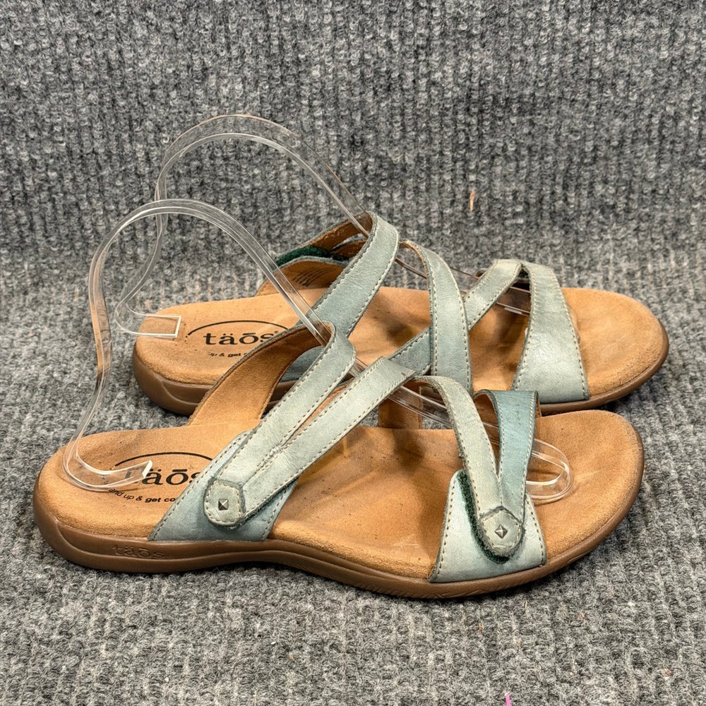 Taos Big Time Womens Sandals 8 Blue Green Leather Adjustable Comfort Travel Walk